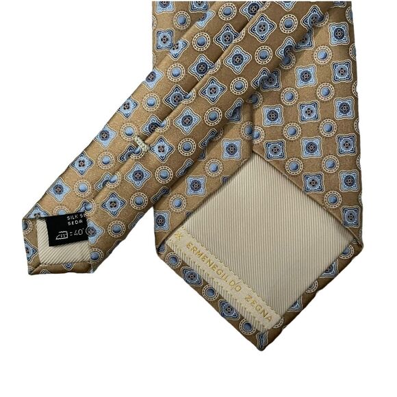 Ermenegildo Zegna Men's Contemporary Tie Gold Geometric Satin Silk 3.75" x 60.5" - Picture 3 of 7